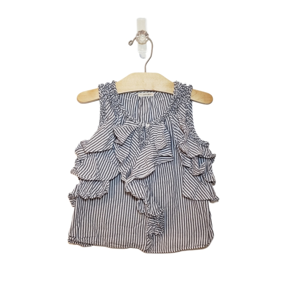 Crewcuts 5 Girls Striped Ruffled Cropped Sleeveless Top